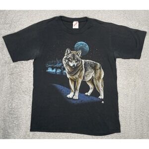 Vintage 1987 LSJ Sportswear Wolf Tshirt Mens S/M Black Single Stitch Made In USA